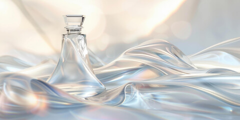 Abstract Glass Bottle on Iridescent Fabric - Luxury Perfume Concept