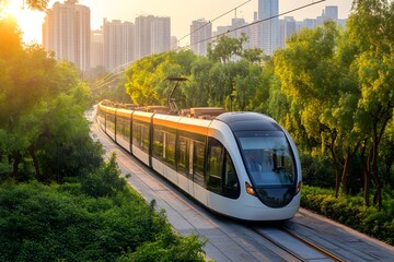 Obraz premium Eco-Friendly Transport in a Vibrant Cityscape