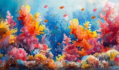 Dive into an enchanting underwater realm where colorful coral reefs flourish and luminous fish swim gracefully, illuminating the serene depths of the ocean