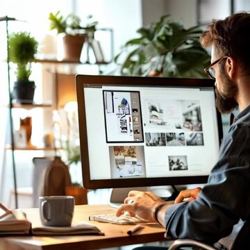 Architect designing using computer software at home office