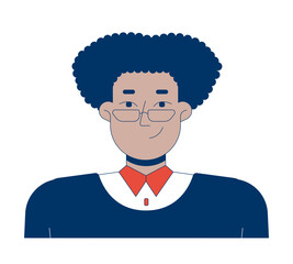 Positive latin american man with glasses portrait 2D cartoon character. Hispanic male office employee profile picture isolated person flat vector on white background. Spot illustration colorful