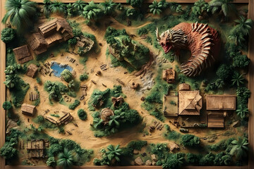 3D Illustration Dragon Jungle Village Fantasy Landscape