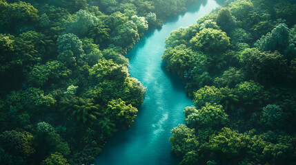 3D Illustration Lush Green Forest River Nature Background