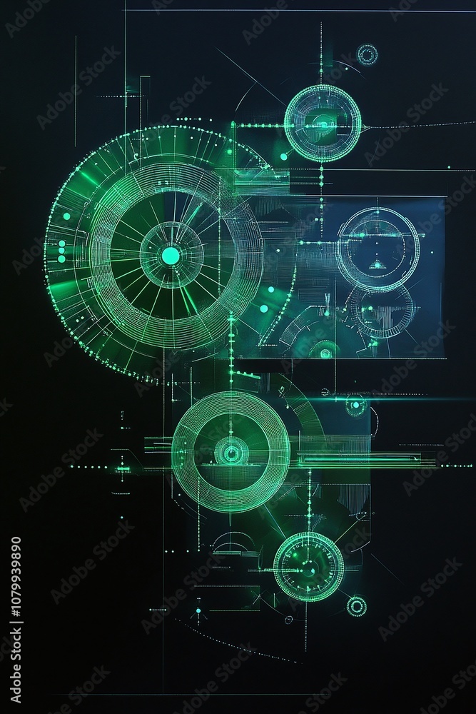 Poster abstract green technology background with circular patterns and geometric designs ideal for innovati
