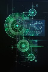 Obraz premium Abstract Green Technology Background with Circular Patterns and Geometric Designs Ideal for Innovation and Digital Concepts in Graphic Design
