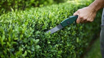 Fototapeta premium Expert Hedge Trimming with Garden Tools