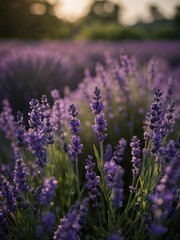 Obraz premium A field of purple lavender in the morning
