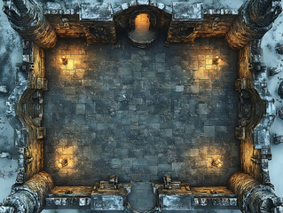 Illustration - Medieval Castle Courtyard in Winter