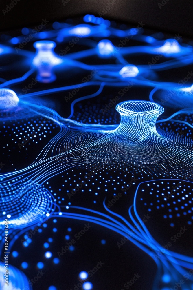 Poster abstract illustration of glowing blue network connections representing data, technology, and digital