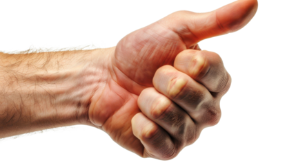 Hand showing thumbs up on white transparent background

