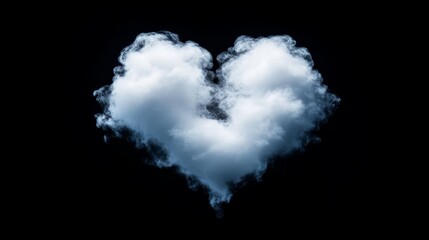 Fototapeta premium A cotton-like white cloud in the shape of a heart, floating on a solid black background