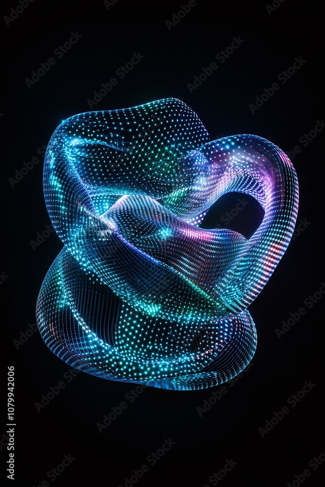Aufkleber abstract light waves in dynamic shape with glowing dots on black background creating a futuristic an