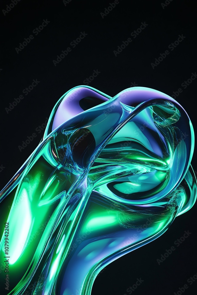 Poster abstract liquid sculpture featuring vibrant colors and smooth curves, showcasing the interplay of li