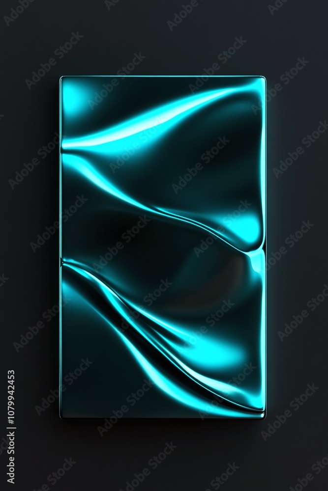 Poster abstract metallic design with flowing patterns and smooth textures in a vibrant blue color against a