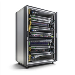 Rack-mounted server with visible components. isolated on transparent background