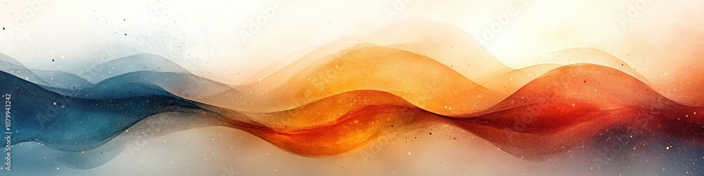Poster abstract waves in warm and cool tones create a serene atmosphere.