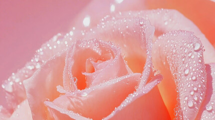 Fototapeta premium Close up rose beautiful glossy petals with dewdrop dreamy fashion pink red romantic background. floral bloom blossom flora wild plants refreshing cosmetic spa salon wallpaper