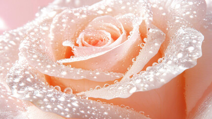 Fototapeta premium Close up rose beautiful glossy petals with dewdrop dreamy fashion pink red romantic background. floral bloom blossom flora wild plants refreshing cosmetic spa salon wallpaper