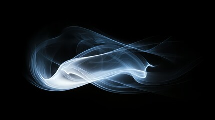 Fototapeta premium A delicate white smoke swirl capturing light, isolated on a black background,