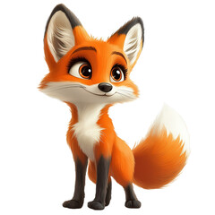 Obraz premium Cute cartoon fox standing with a bright orange color isolated on white background.