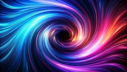 Abstract Swirling Light Pattern of Hues of Blue, Red, and Pink Converging Towards a Central Black Void