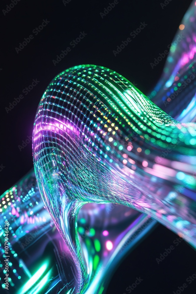 Poster abstract visualization of colorful light trails and fluid formations in a futuristic digital landsca