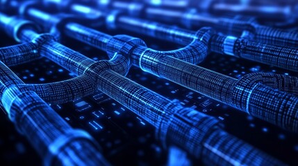 Fototapeta premium A detailed close-up of blockchain data flowing through a digital pipeline