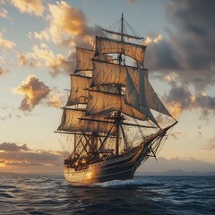 Fototapeta premium Majestic Sailing Ship Navigating the Open Seas Symbolizing the Freedom of and Adventure