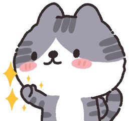 A cartoon cat with sparkles around its fist, looking confident and determined.