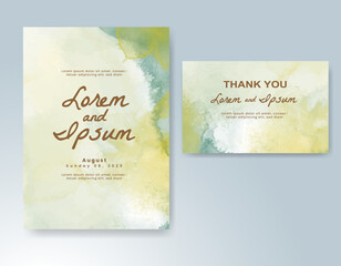 Wedding card invitation template with hand painted watercolor splash