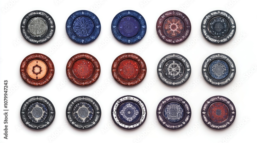 Poster colorful array of decorative plates with intricate designs and patterns perfect for home decor, even