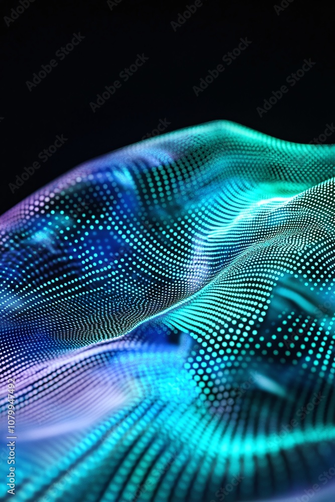 Poster abstract wave pattern with vibrant colorful dots illustrating digital art and technology concepts in