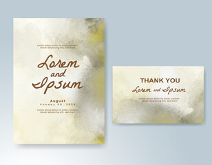 Wedding card invitation template with hand painted watercolor splash