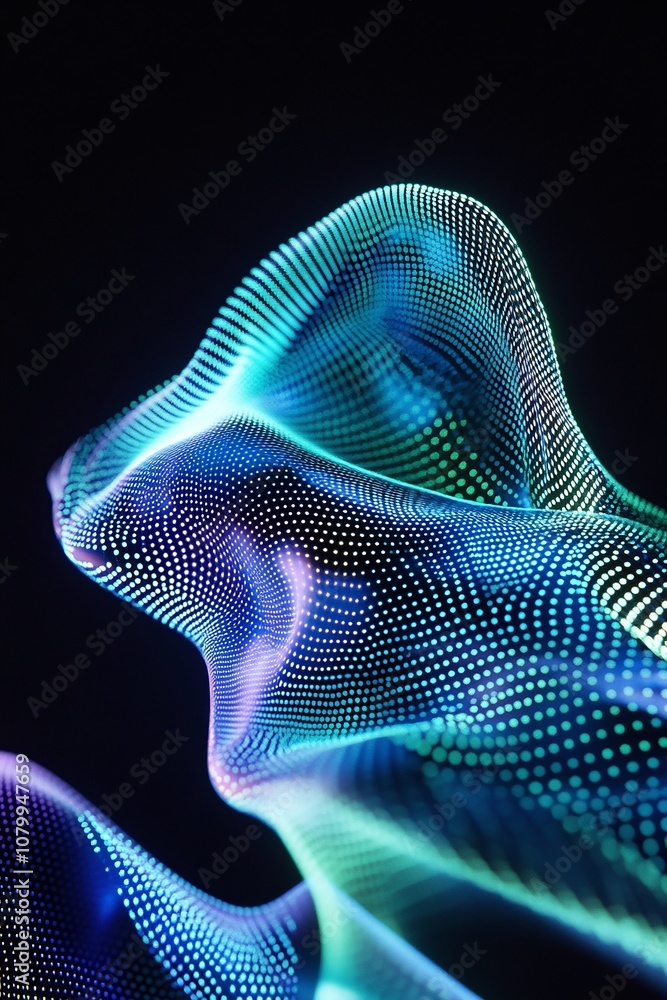 Aufkleber abstract waveform of colorful dots with glowing neon effect against a dark background, representing 