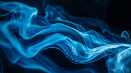 A dynamic blue smoke swirl with intricate details, isolated against a dark background