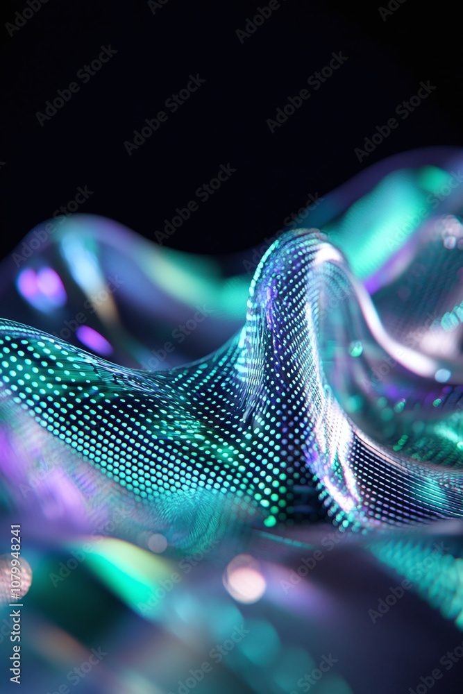 Poster abstract waves of vibrant colors with a digital pattern representing motion, technology, and futuris