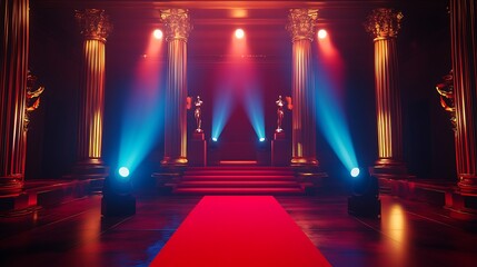 Red Carpet Entrance with Statues and Pillars