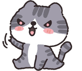 A cartoon cat looks confident, raising a front paw as if ready to take action, looking energetic.