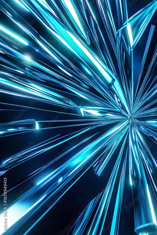 Poster dynamic abstract background with radiant blue light and shimmering crystal-like structures creating 