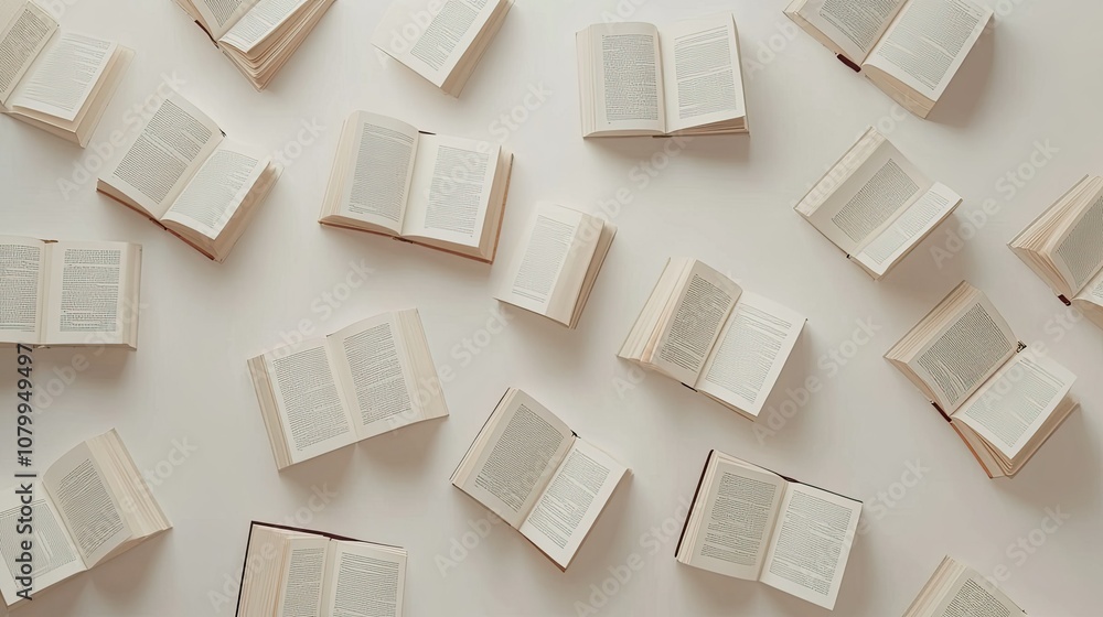 Aufkleber aerial view of open books on a light surface creating an artistic and educational atmosphere for rea
