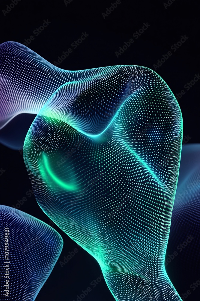 Poster ethereal abstract shapes with luminous particles creating a modern visual experience in vibrant colo