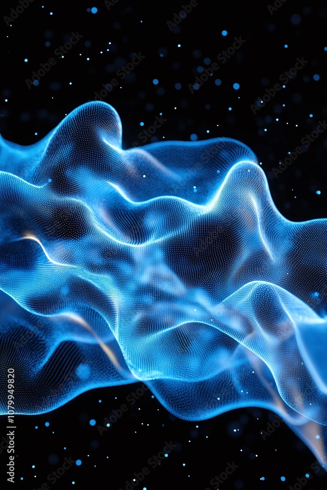 Aufkleber ethereal blue waves of light with dynamic flow and glowing particles creating a dreamlike visual on 
