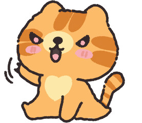A cartoon cat looks confident, raising a front paw as if ready to take action, looking energetic.