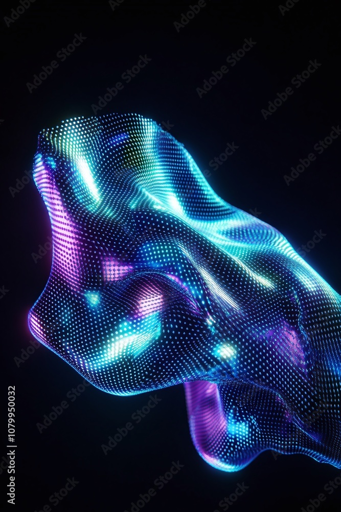 Poster ethereal light waves in motion captured through digital artistry, showcasing a mesmerizing display o