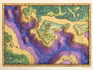 Obraz premium Illustration Fantasy Map Terrain Land Water Forest Topographic