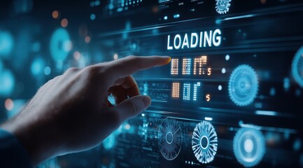 Touching futuristic digital dashboard with load bar