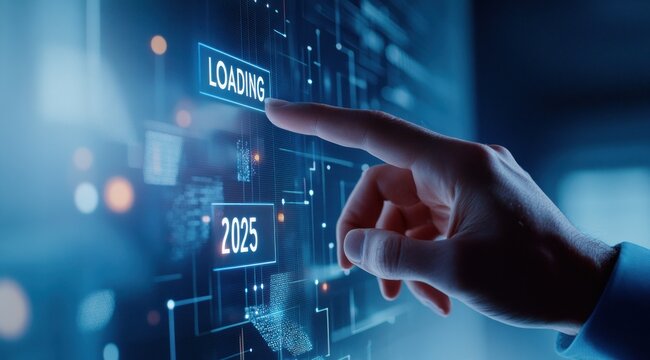 Interactive futuristic screen displaying loading progress