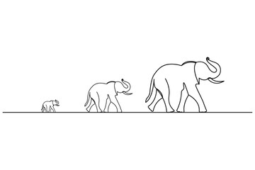 Elephant continuous line drawing of isolate animal wildlife outline simple vector icon