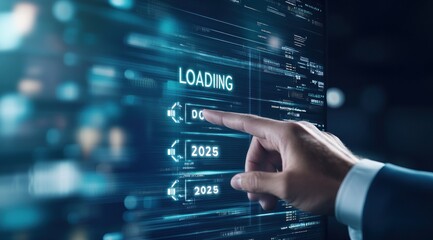Digital loading sequence on futuristic touch screen.