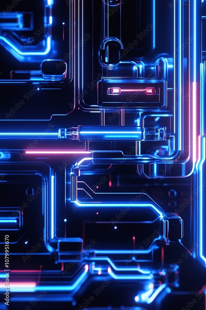 Poster futuristic abstract circuit board with bright neon lights representing advanced technology and digit